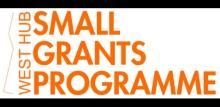 West Hub Small Grants Programme in orange lettering on white background