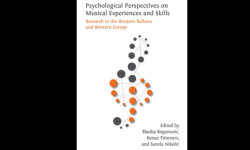 Book cover for Psychological Perspectives on Musical Experiences & Skills: Research in the Western Balkans and Western Europe. A treble clef in orange and blue. 