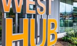 West Hub's name in orange outside entrance